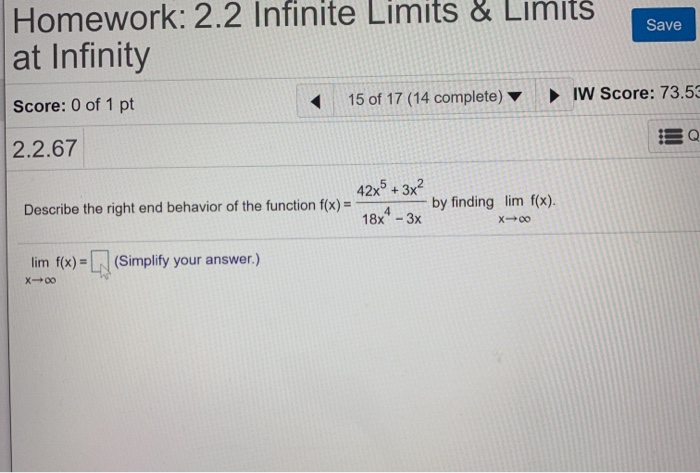 Solved Homework: 2.2 Infinite Limits & Limits at Infinity | Chegg.com