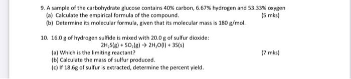 Solved 9. A sample of the carbohydrate glucose contains 40% | Chegg.com