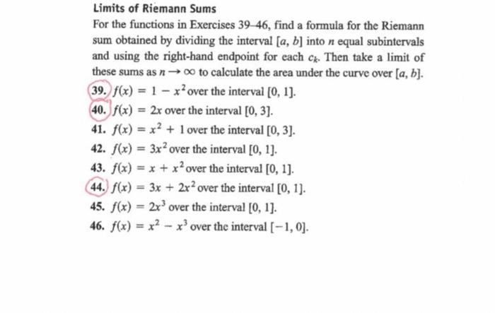 Solved Limits of Riemann Sums For the functions in Exercises | Chegg.com