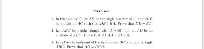 Solved Exercises 1. In triangle ABC, let AD be the angle | Chegg.com
