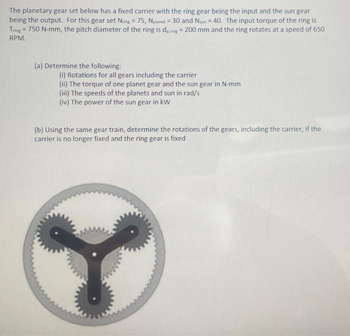 Solved The planetary gear set below has a fixed carrier with | Chegg.com