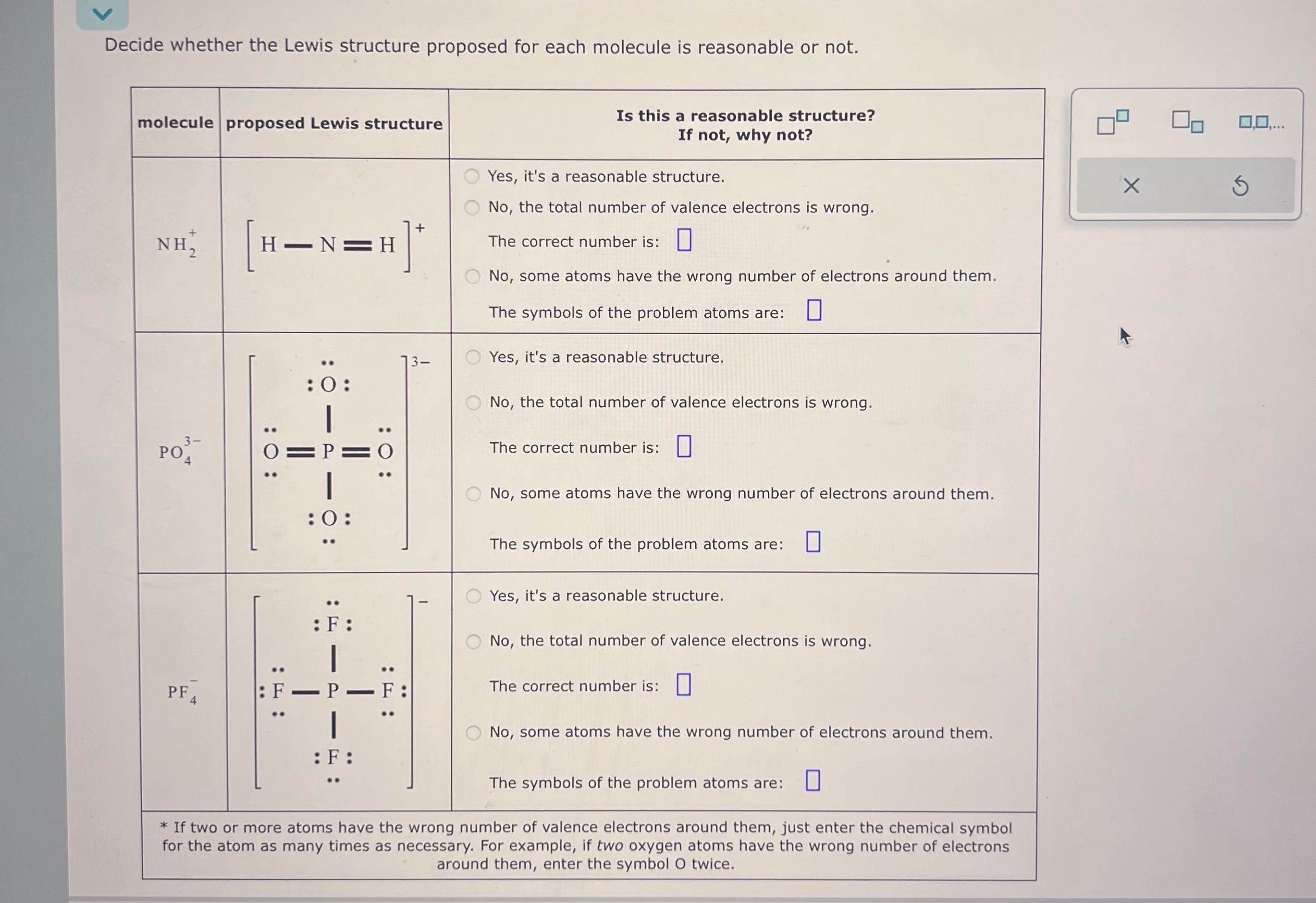 Solved Decide whether the Lewis structure proposed for each | Chegg.com
