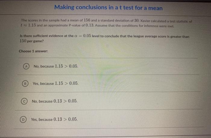 Solved Making conclusions in a t test for a mean Xavier runs | Chegg.com