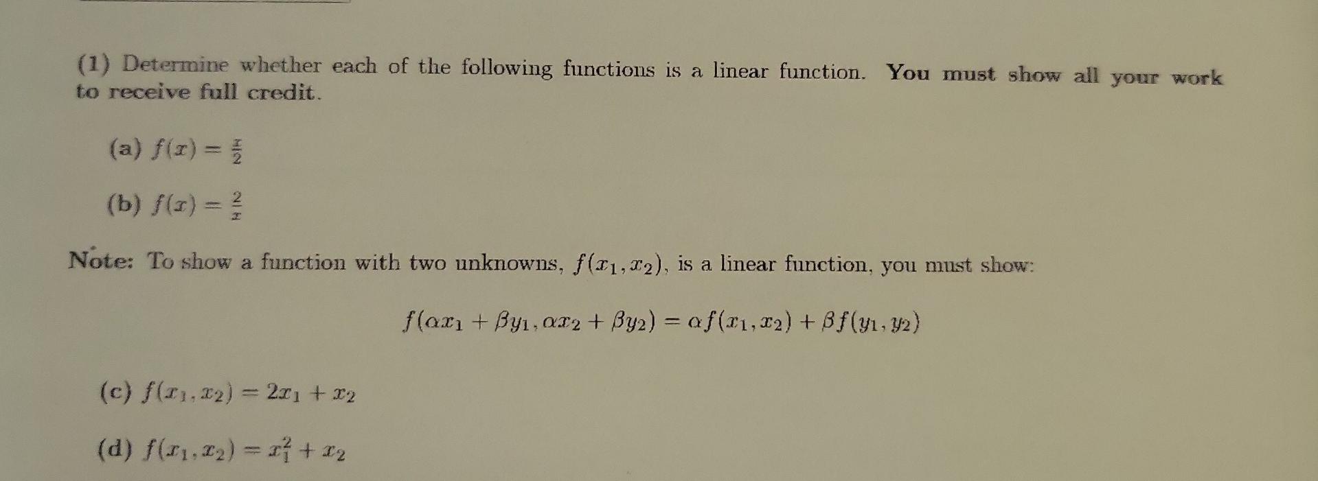 Solved (1) Determine whether each of the following functions | Chegg.com