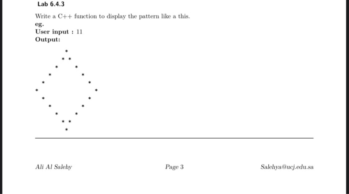 Solved Lab 6.4.3 Write a C++ function to display the pattern | Chegg.com