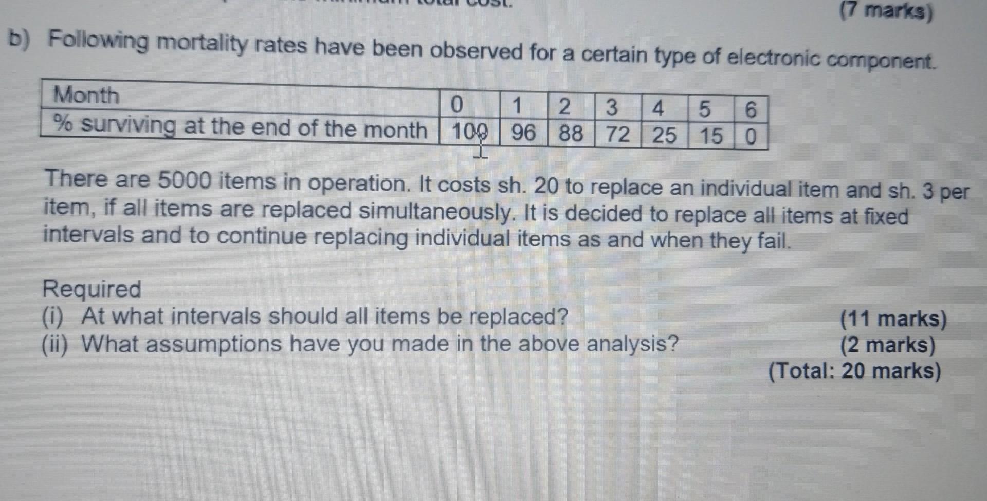 Solved (7 Marks) B) Following Mortality Rates Have Been | Chegg.com