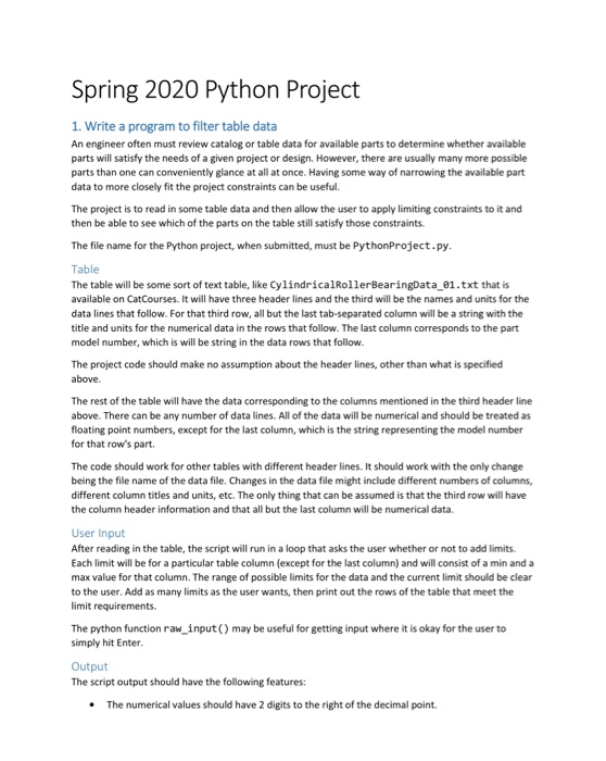 Spring 2020 Python Project 1. Write a program to | Chegg.com