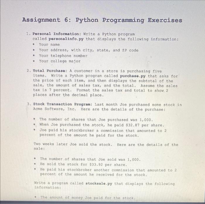 python assignment 6