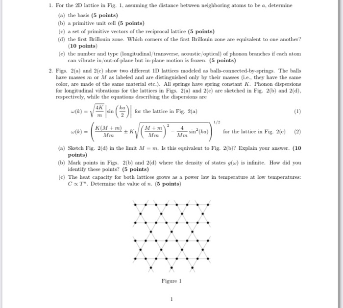 Solved 1. For the 2D lattice in Fig. 1, assuming the | Chegg.com