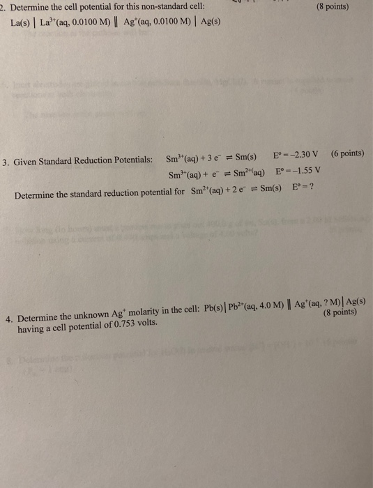 Solved (8 points) 2. Determine the cell potential for this | Chegg.com