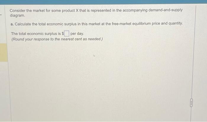 Consider the market for some product \( X \) that is represented in the accompanying demand-and-supply diagram.
a. Calculate 