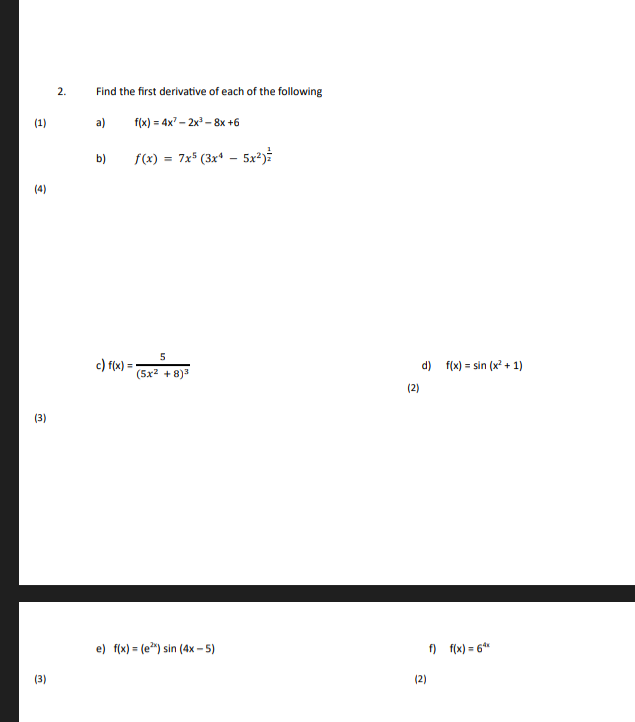 Solved 2 Find The First Derivative Of Each Of The Following 4116