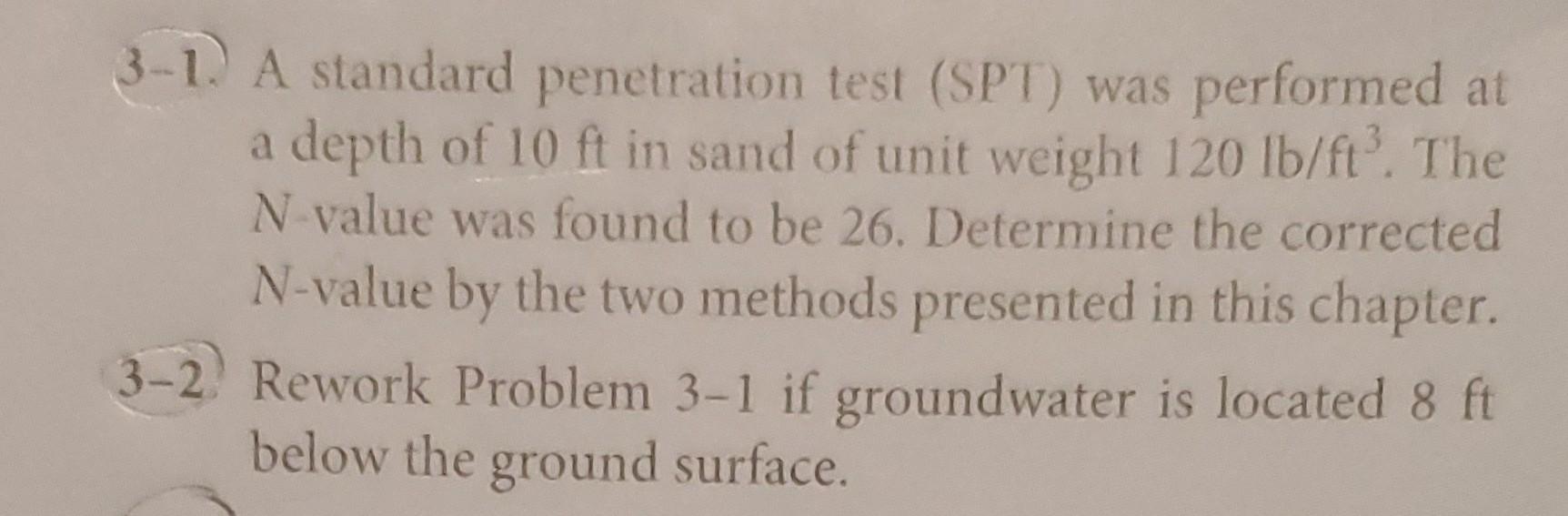 Solved 3-1. A standard penetration test (SPT) was performed | Chegg.com