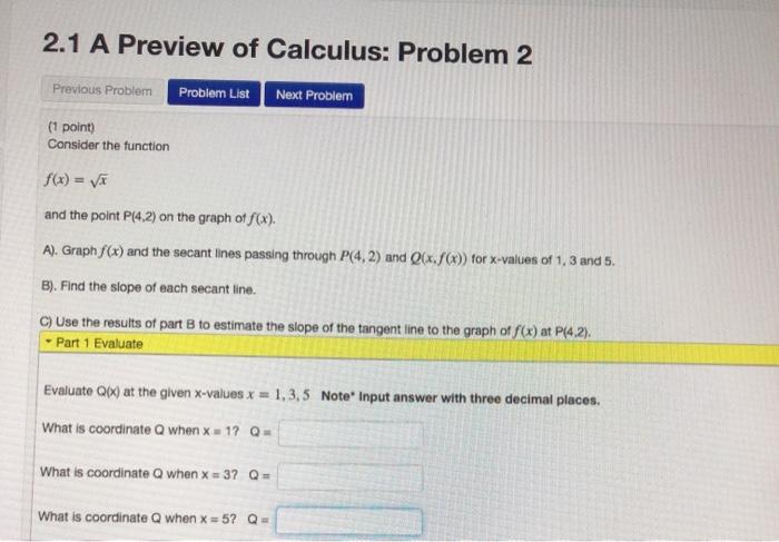 Solved 2.1 A Preview of Calculus: Problem 2 Previous Problem | Chegg.com