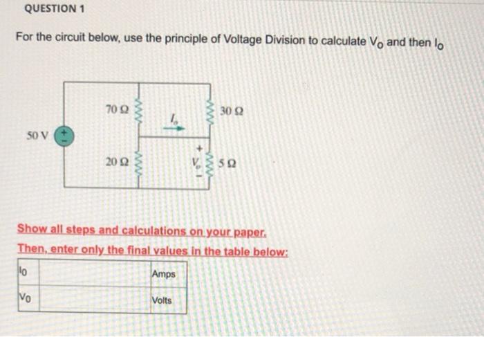 Solved QUESTION 1 For the circuit below, use the principle | Chegg.com