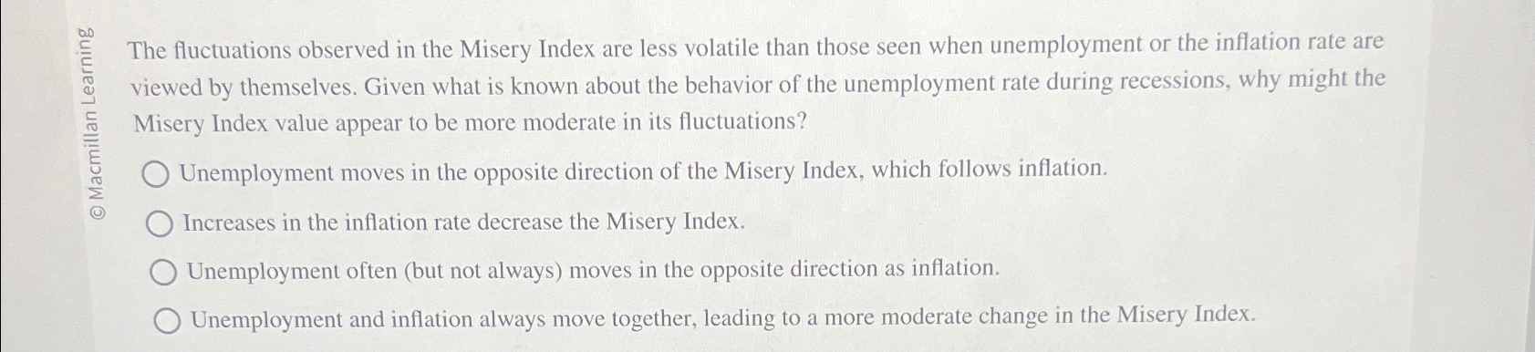 Solved The fluctuations observed in the Misery Index are | Chegg.com