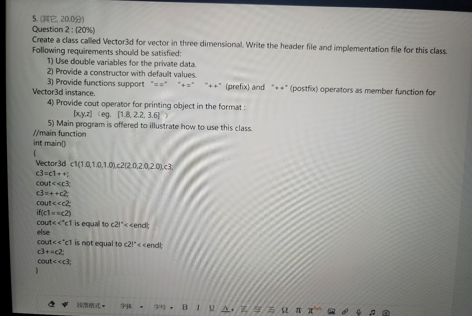 Solved 5. (#2, 20.05) Question 2: (20%) Create a class | Chegg.com