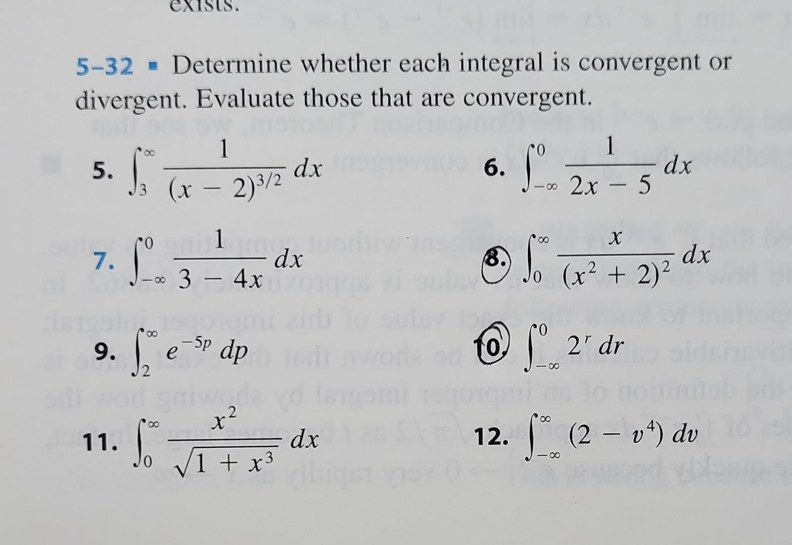 Solved 5-32 - Determine whether each integral is convergent | Chegg.com