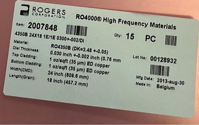 Solved ROGERS RO4000® High Frequency Materials | Chegg.com