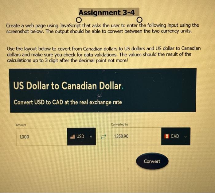 Solved Assignment 3-4 Create a web page using JavaScript | Chegg.com