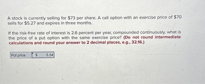 Solved A Stock Is Currently Selling For $73 Per Share. A | Chegg.com