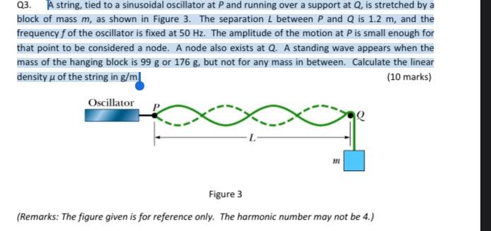 Solved Q3. A string, tied to a sinusoidal oscillator at P | Chegg.com