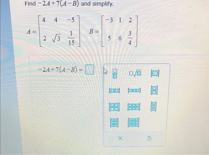 solved-find-2a-7-a-b-and-simplify-4-4-5-3-1-2-12-a-b-chegg