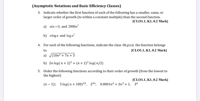 Solved (Asymptotic Notations and Basic Efficiency Classes) | Chegg.com