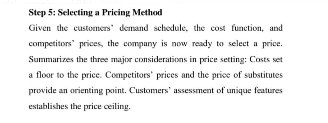 Solved Step 5: Selecting a Pricing Method Given the | Chegg.com
