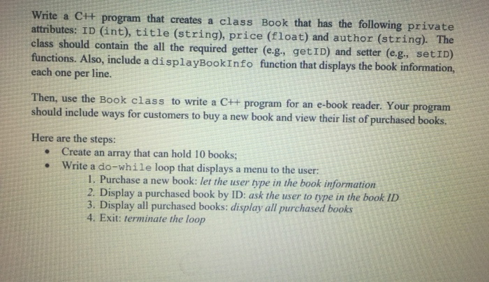 Solved Write a Ch program that creates a class Book that has | Chegg.com