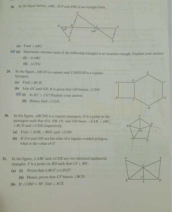 Solved 28. In the figure below, ABE,ACF and DBCG are | Chegg.com