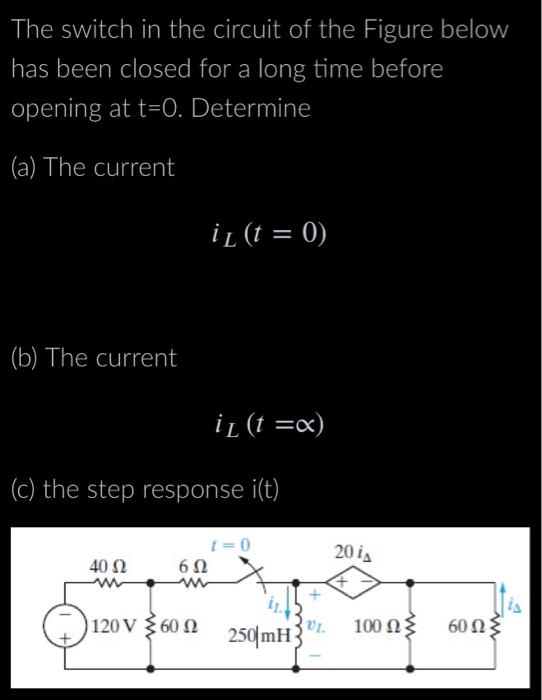Solved The switch in the circuit of the Figure below has | Chegg.com