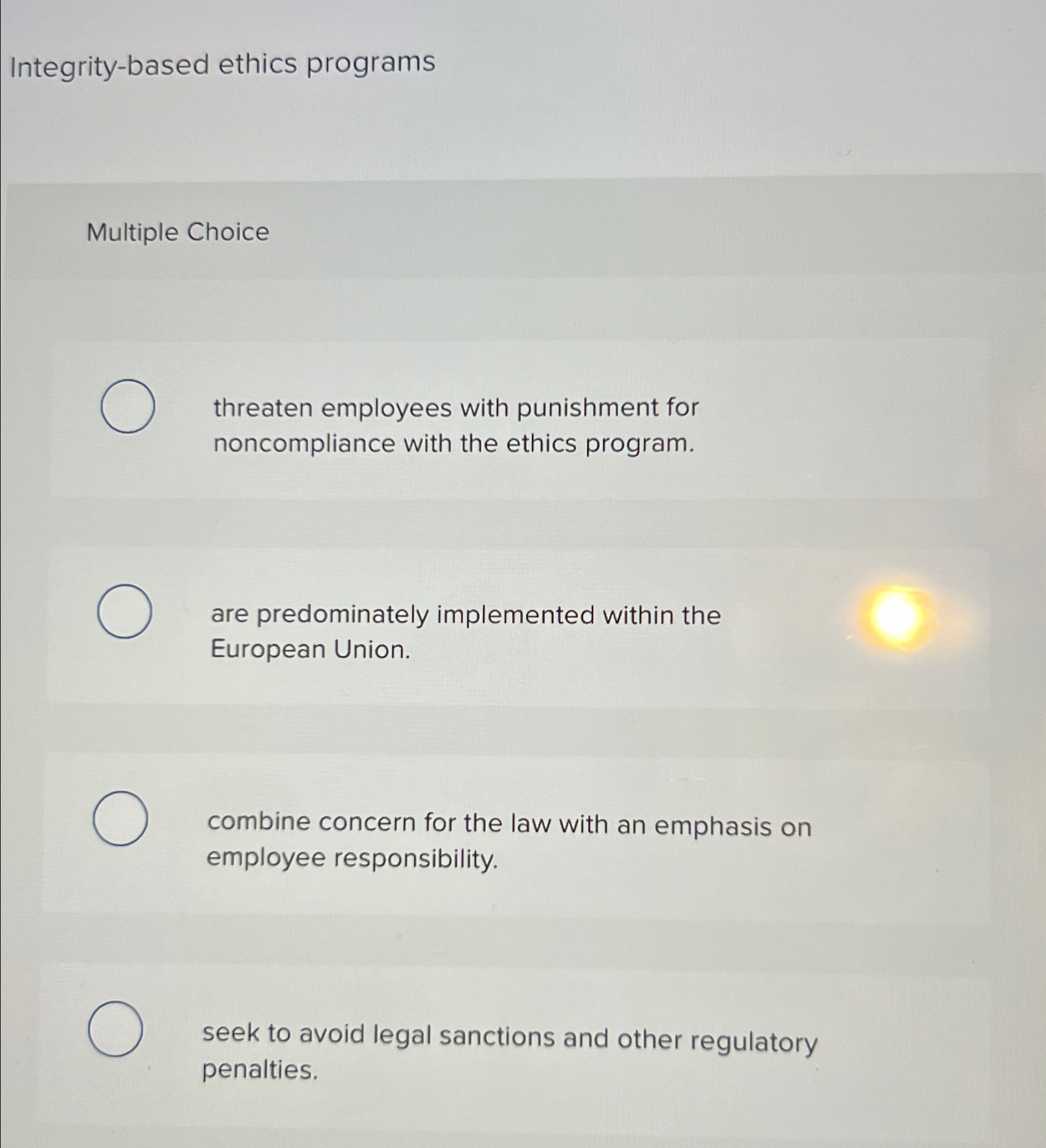 Solved integrity based ethics programsmultiple chegg
