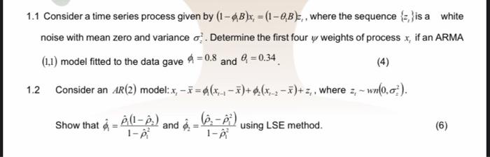 1.1 Consider a time series process given by | Chegg.com
