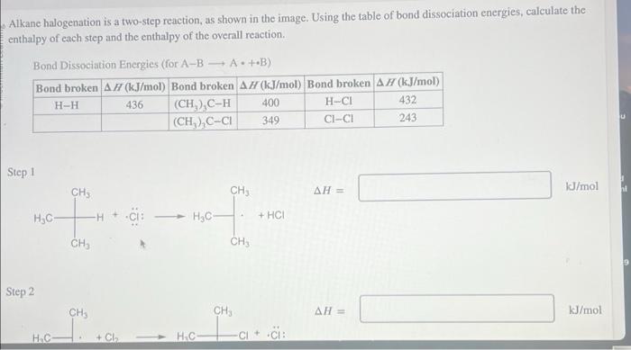 Solved Alkane halogenation is a two-step reaction, as shown | Chegg.com