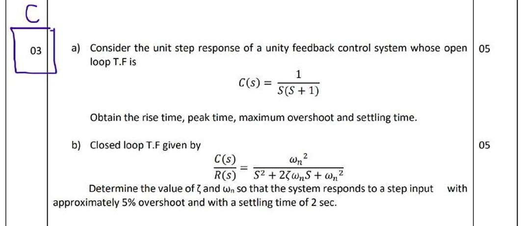 Solved a) Consider the unit step response of a unity | Chegg.com