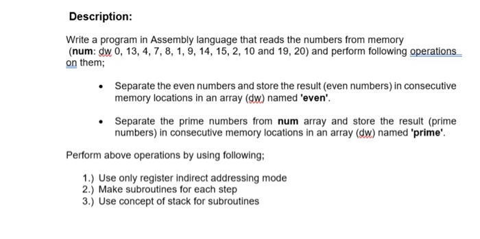 Solved Description: Write a program in Assembly language | Chegg.com