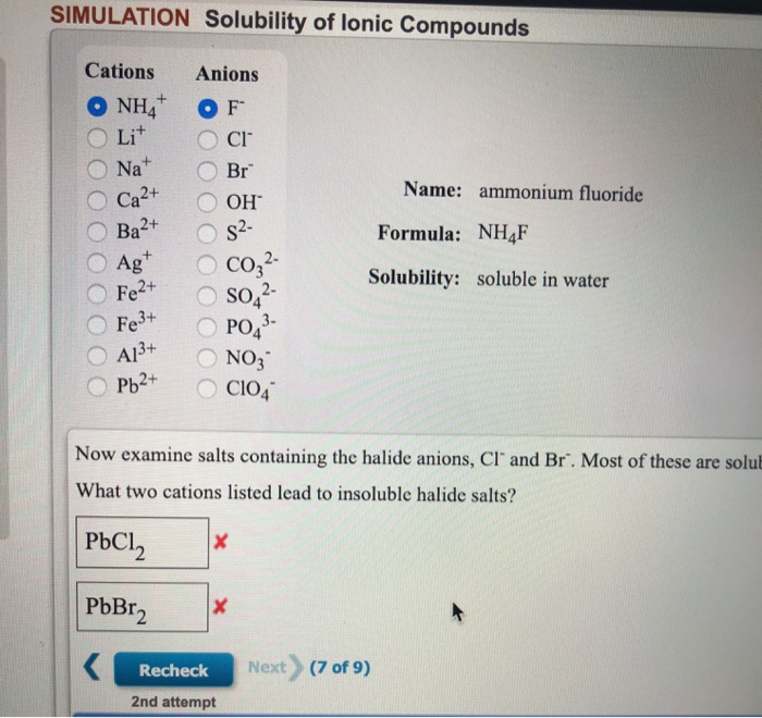 Solved SIMULATION Solubility of lonic Compounds Anions | Chegg.com