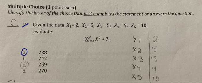 Solved Multiple Choice (1 point each) Identify the letter of | Chegg.com