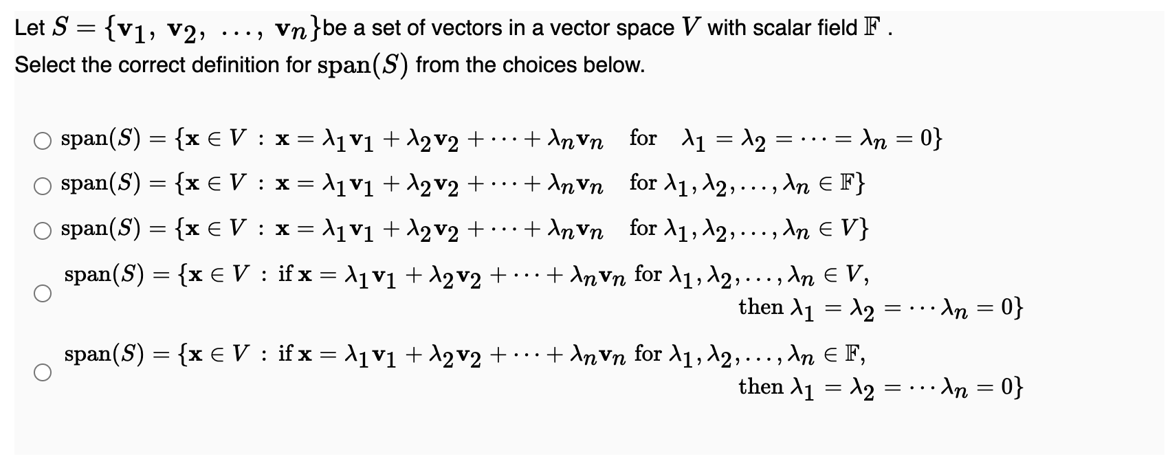 Solved Let S={v1,v2,dots,vn} ﻿be a set of vectors in a | Chegg.com