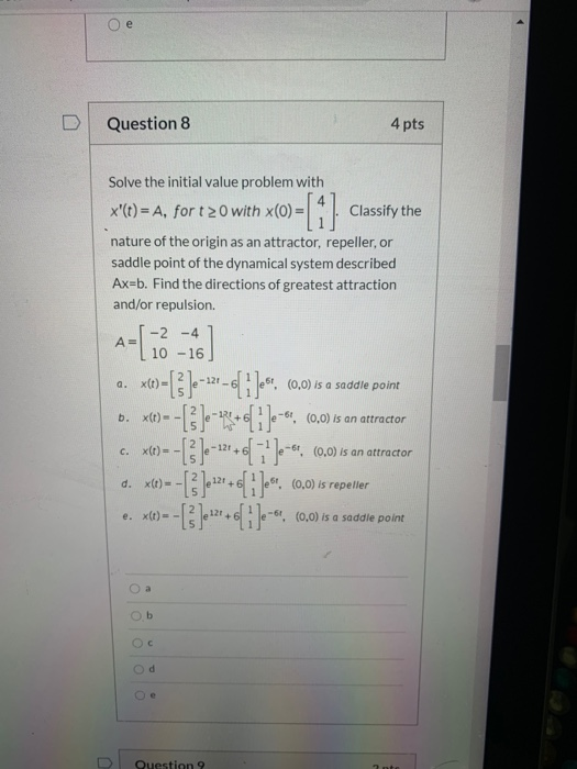 Solved e Question 8 4 pts Solve the initial value problem | Chegg.com