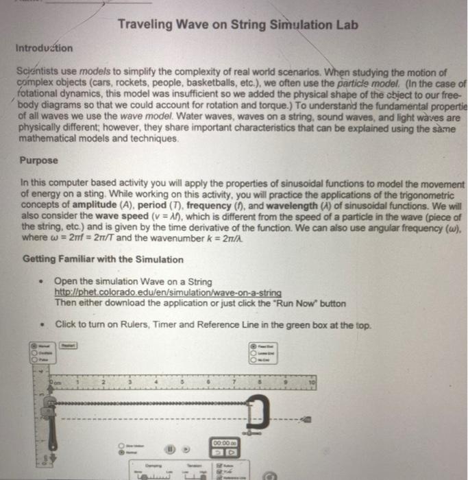 Traveling Wave on String Simulation Lab Introduction | Chegg.com image.