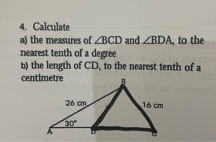 Solved 4. Calculate a) the measures of ∠BCD and ∠BDA, to the | Chegg.com