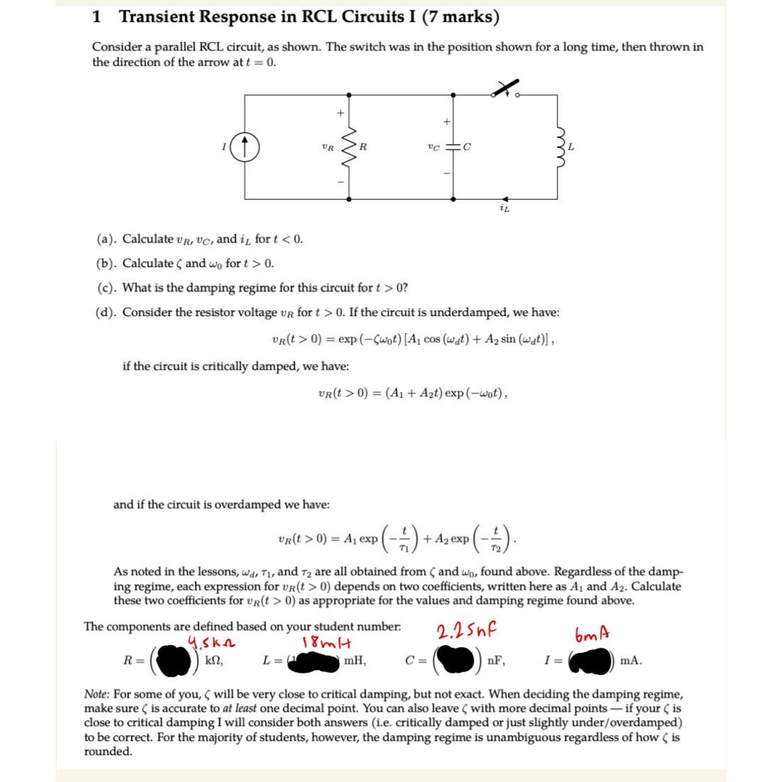 Solved 1 ﻿Transient Response in RCL Circuits I (7 | Chegg.com