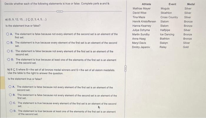 Solved Decide whether each of the following statements is | Chegg.com