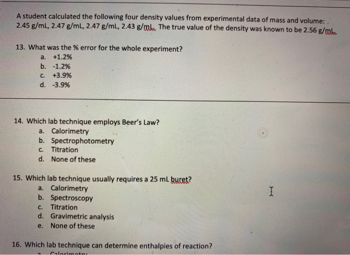 Solved A Student Calculated The Following Four Density | Chegg.com