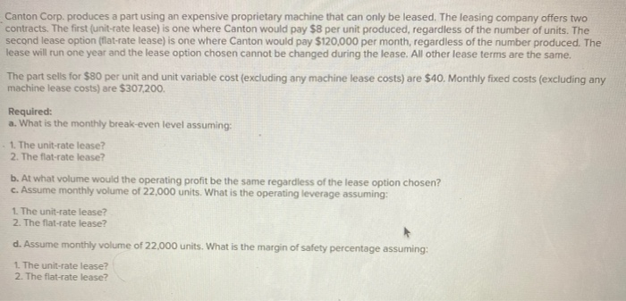 Solved Canton Corp. produces a part using an expensive | Chegg.com