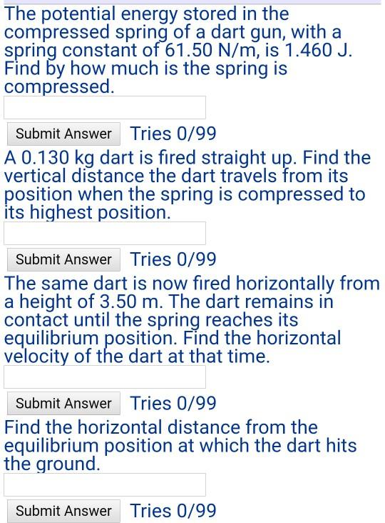 Solved The potential energy stored in the compressed spring