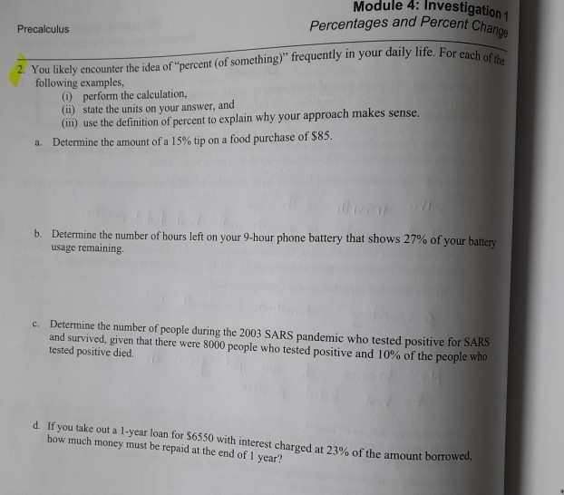 Solved Module 4: Investigation 1 Percentages and Percent | Chegg.com