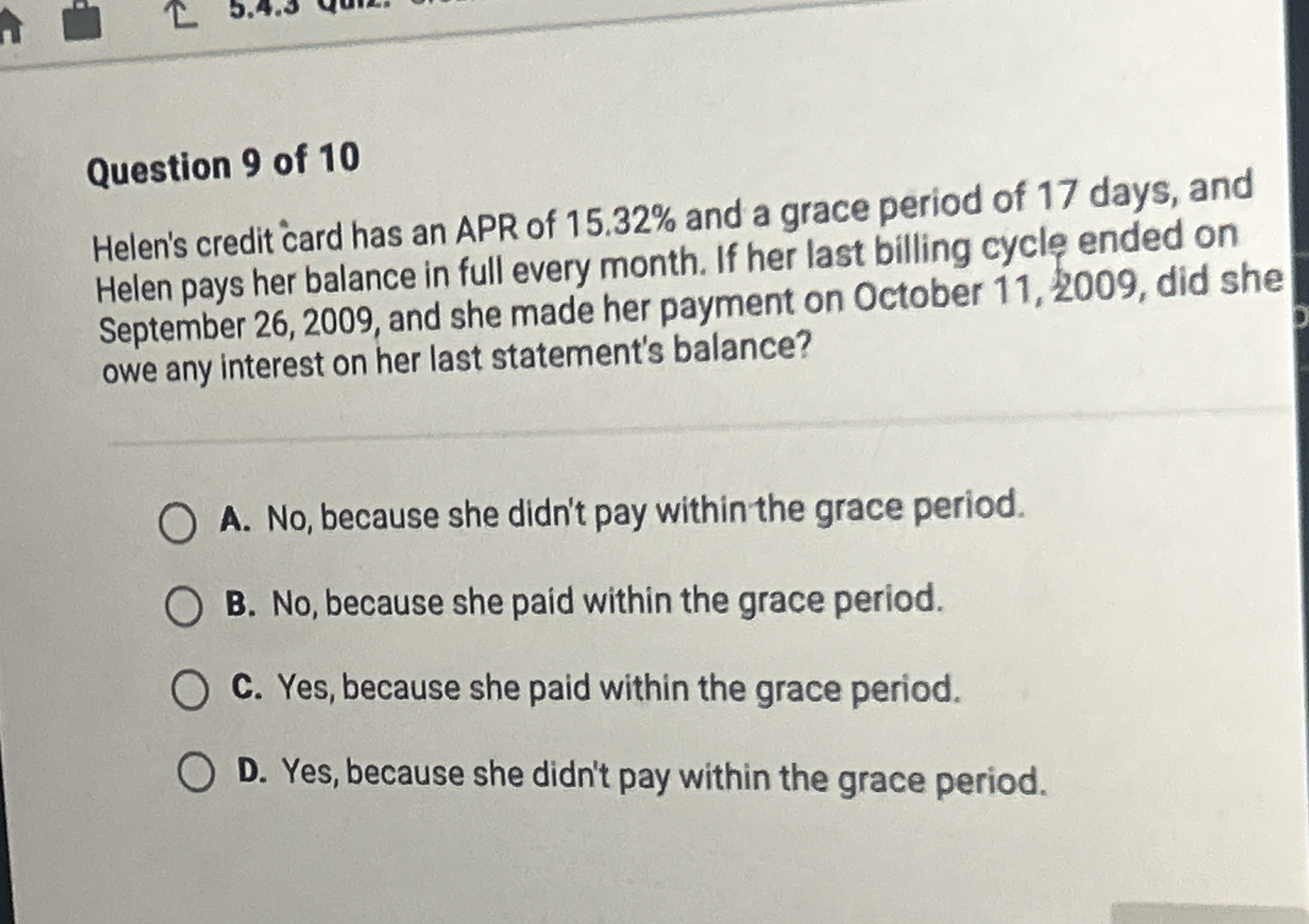 Solved Question 9 ﻿of 10Helen's Credit Card Has An APR Of | Chegg.com